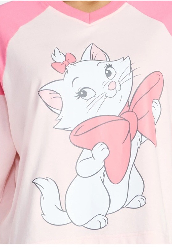 Disney Women’s Aristocats Marie Raglan Varsity Crop Graphic Tee Shirt Med (8-10)