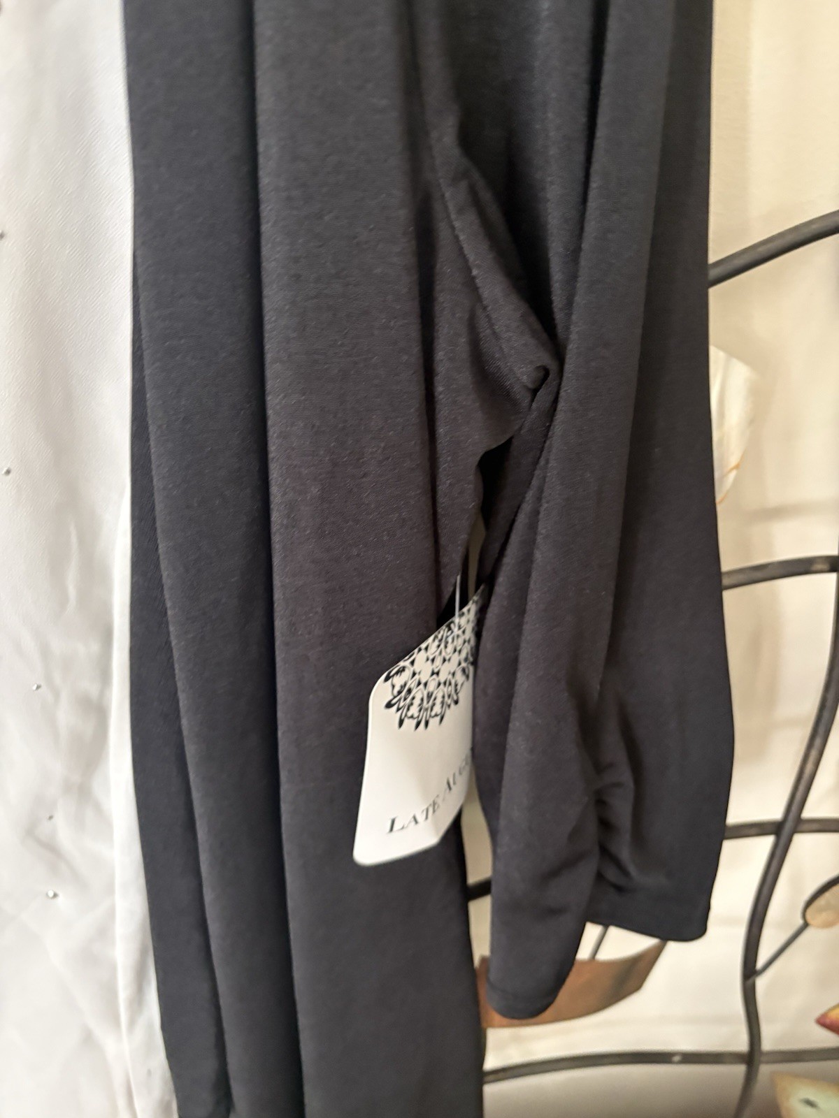 NWT~Late August Women Black White Layered 3/4 Sleeve Embellished Modest TOP 2X
