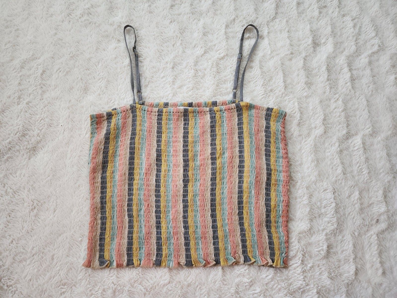 O’Neill Drez Beachbound Stripe Smocked Stretch Tank Top Size Large