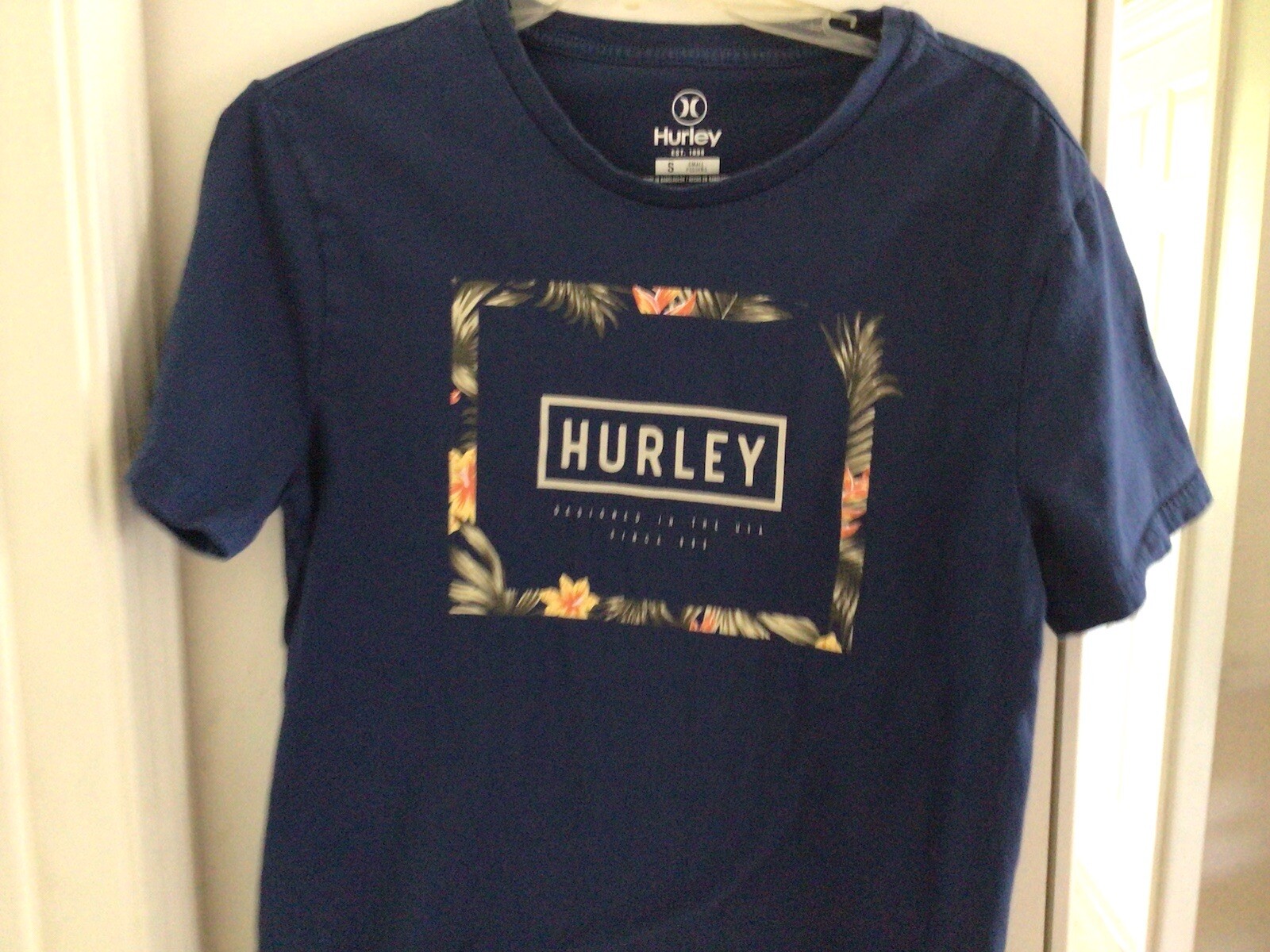 Hurley Women Blue Floral Flower Graphic Logo T-shirt Top Size Small