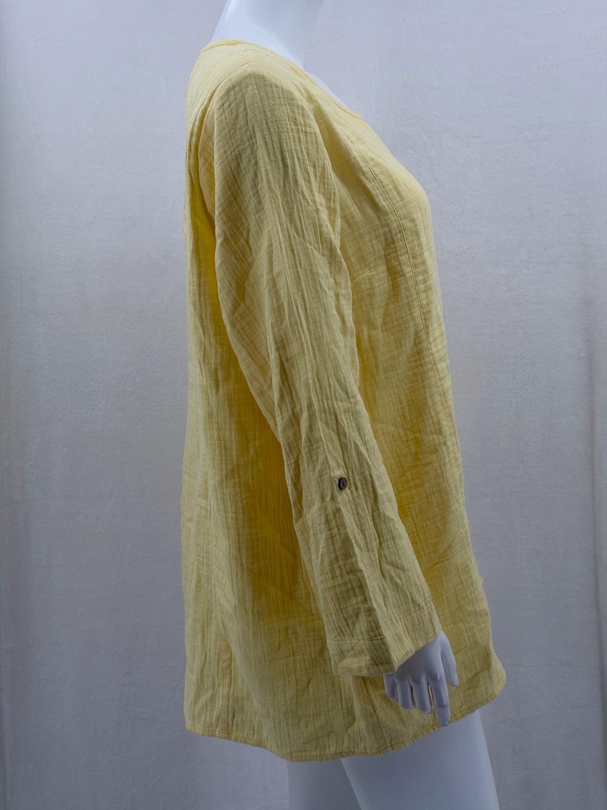 Soft Surroundings Top Womens Large Yellow Asymmetric Hem Boho Cotton Lagenlook