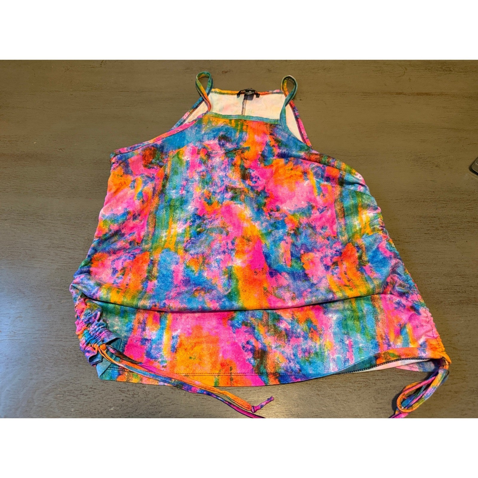 Rouge Tie Dye Halter Tank Top Multi Color Ruched Side Drawstring plus 1X