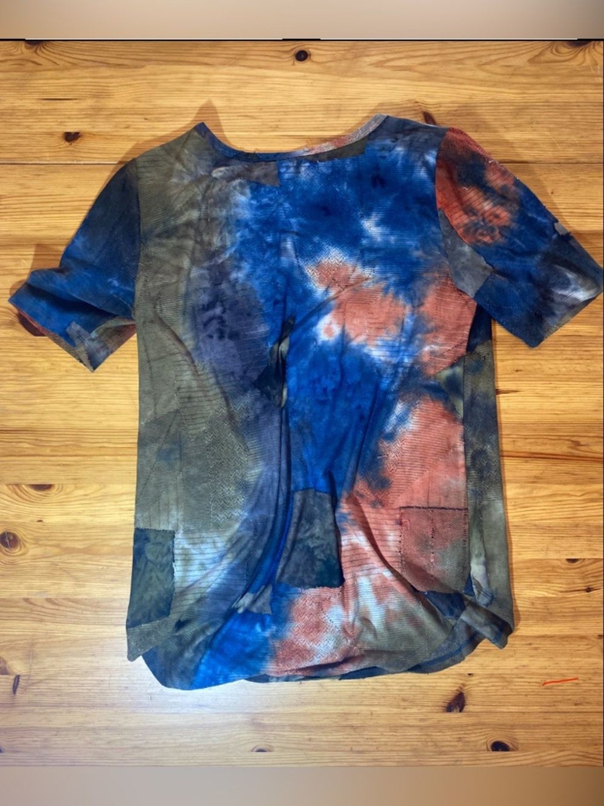 Karen Kane Earthy Patchwork Tie-Dye Tunic Top Oversized Boho Art-to-Wear Size M