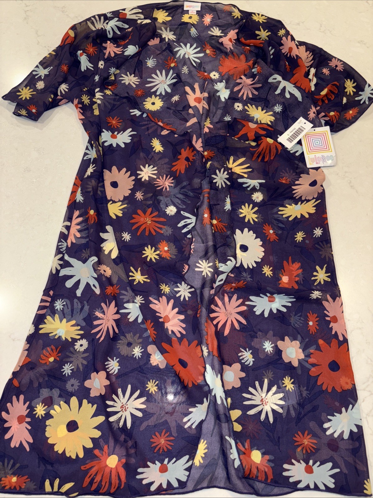 Kimono Swim Cover Up Cardigan Sheer Purple Floral LuLaRoe Shirley Womens S NWT