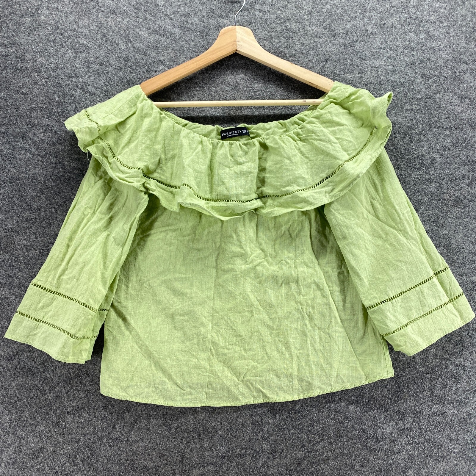 Faeriesty Blouse Women S Green Long Sleeve Round Neck Pullover Casual
