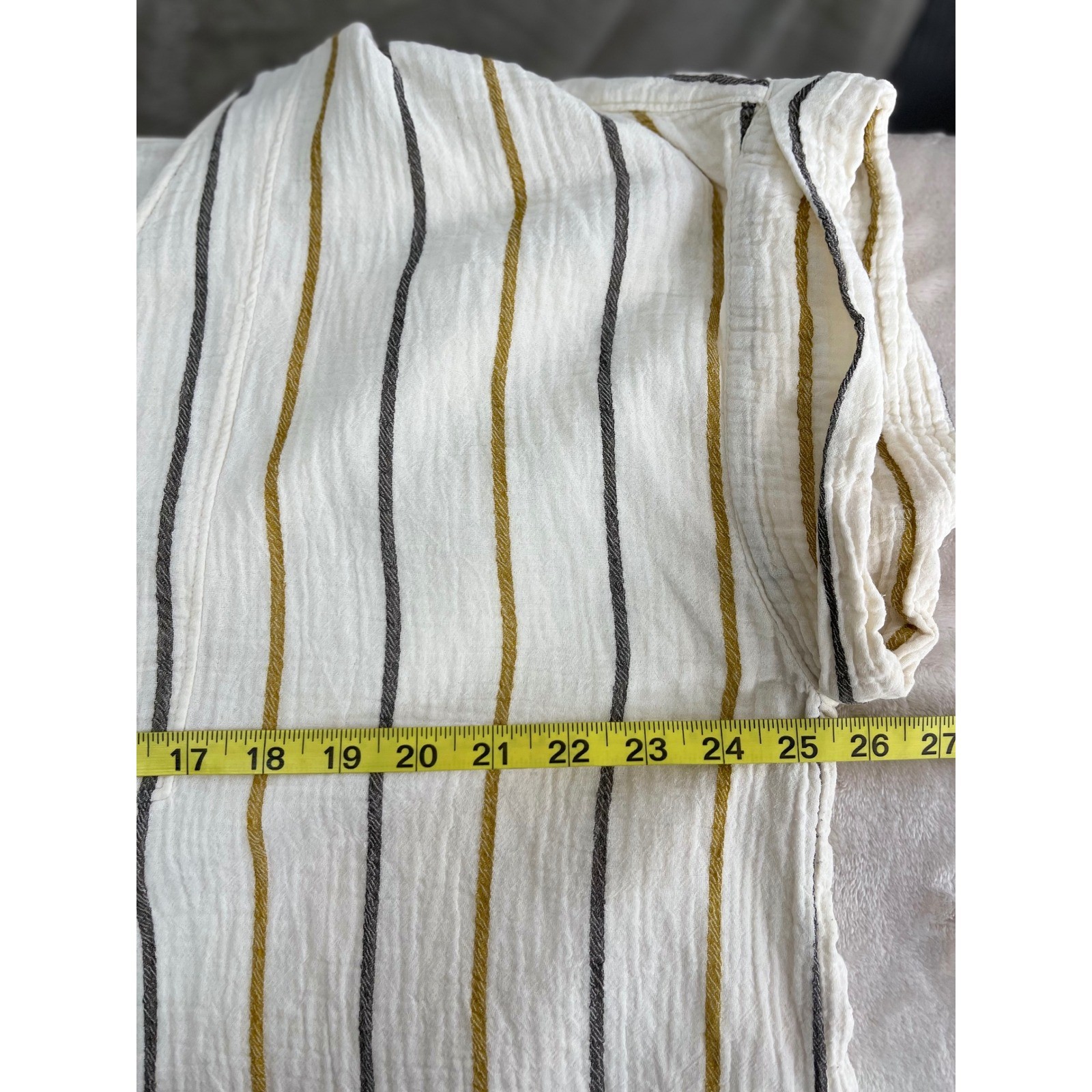 Madewell Women XL Striped Double Gauze VNeck Top Cream Mustard Grey Short Sleeve