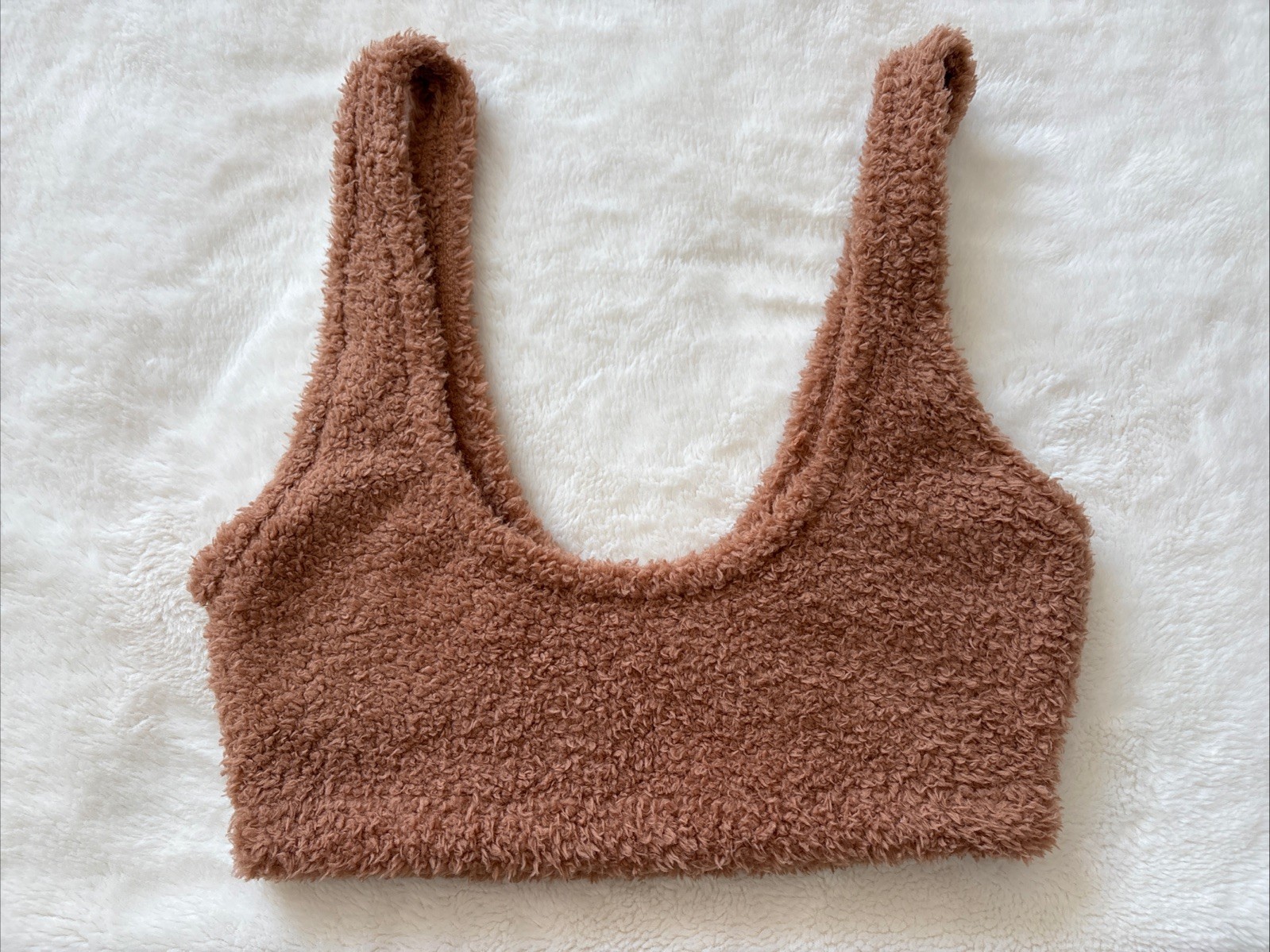 PINK Victoria’s Secret Crop Tank Top Bra Top Plush Fur Tan Brown Small S NEW