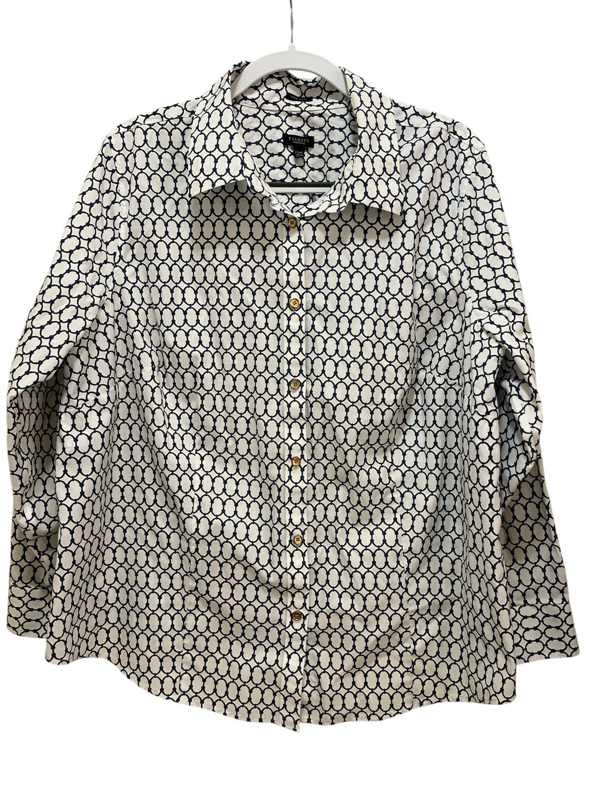 TALBOTS Blue And White Wrinkle Resistant Button Up Shirt Size 22Wp Chain Design