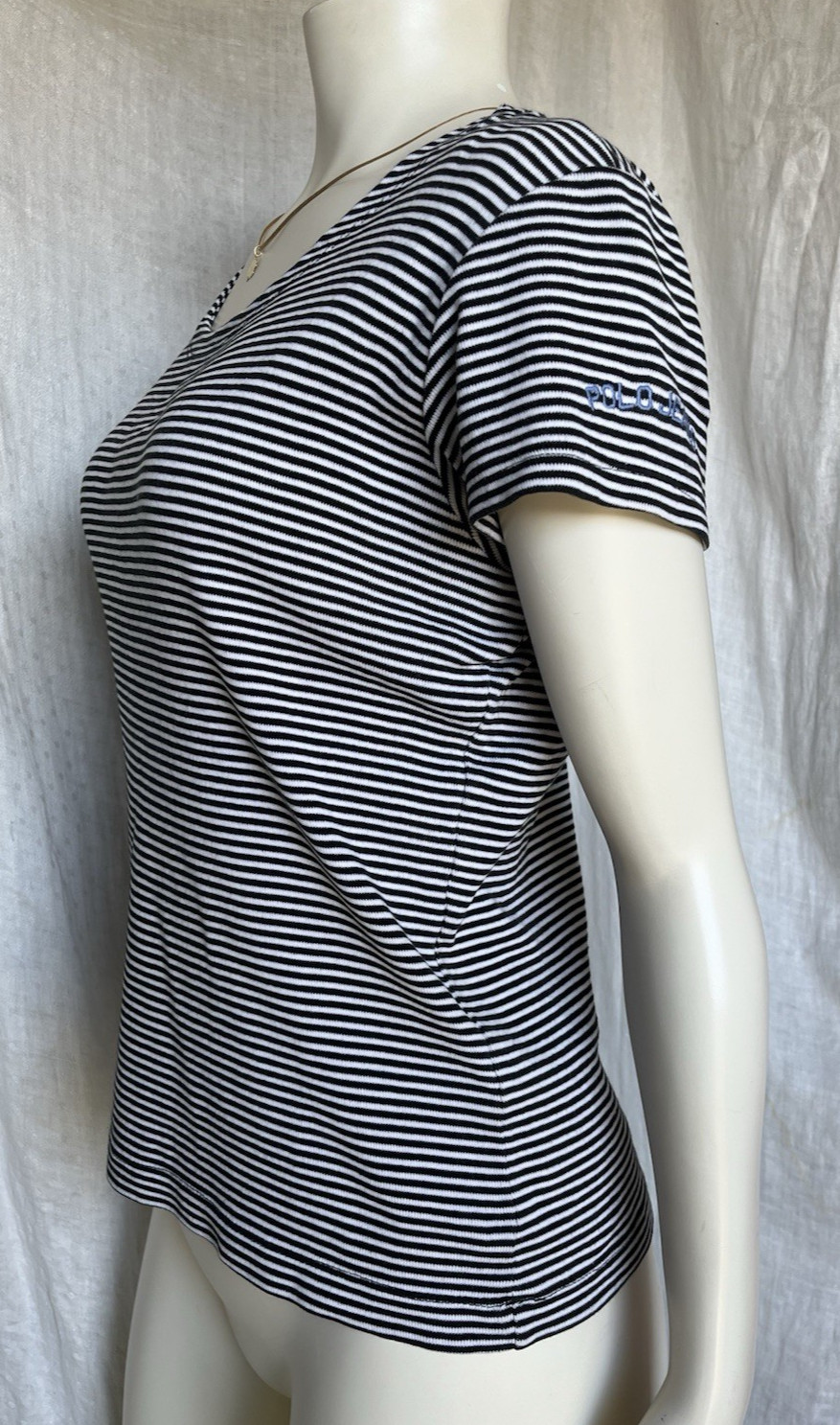 Vintage 90s Y2K Polo Jeans Classic Striped Tee Basic Cotton Top Womens M USA