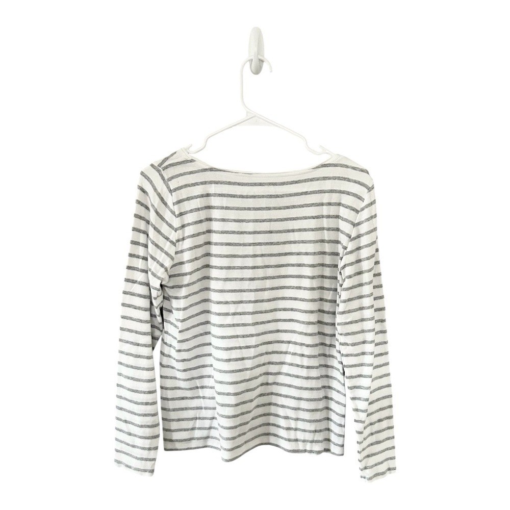 Eileen Fisher Grey and White Stripe Scoop Neck Long Sleeve Small