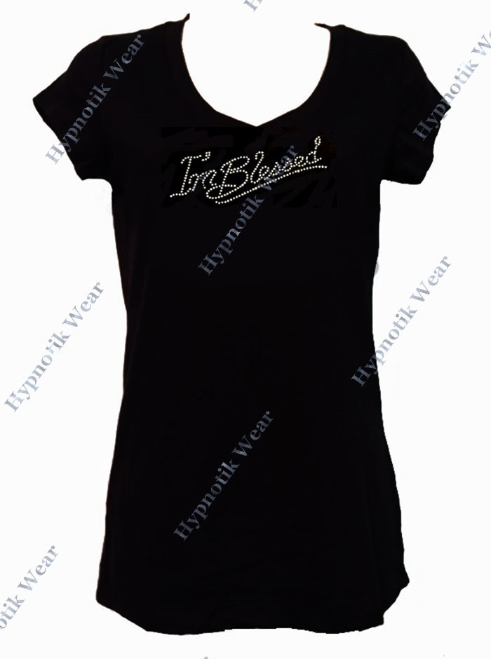 Women’s Rhinestone T-Shirt ” I’m Blessed ” in S, M, L, 1X, 2X, 3X