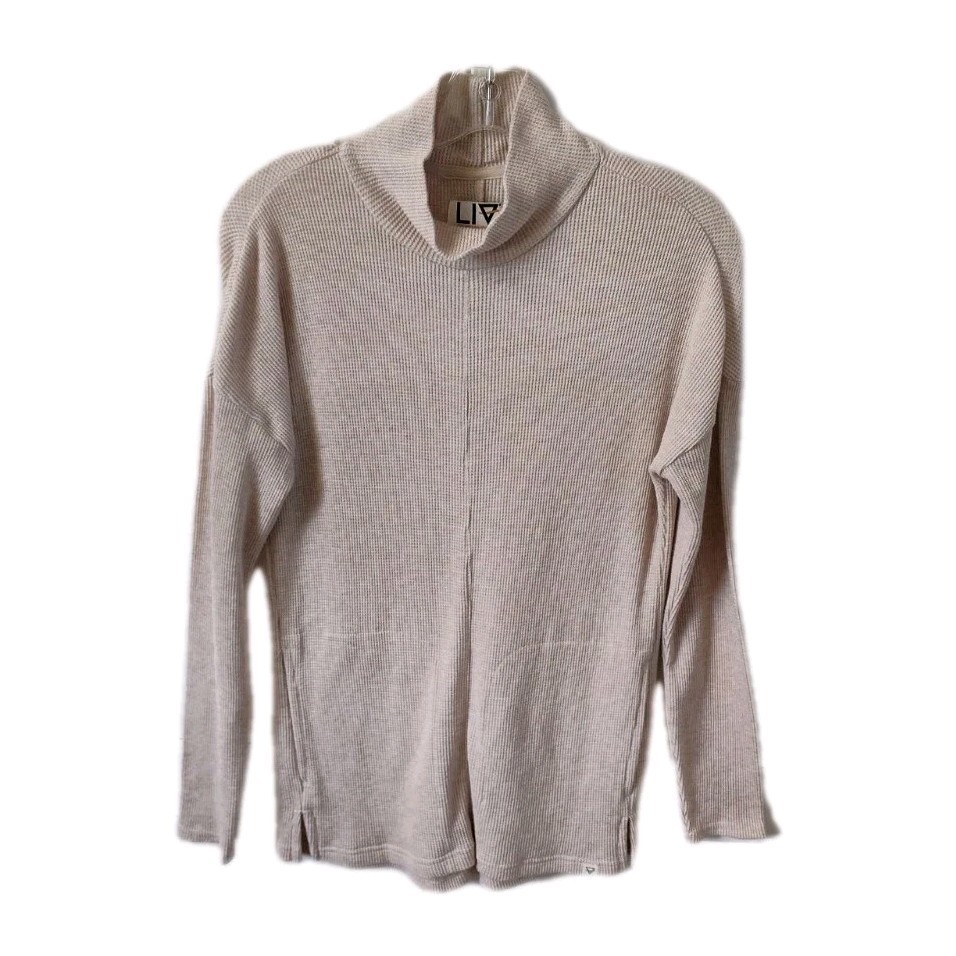 Liv Outdoor Waffle Knit Thermal Top Mock Neck Size Small with Pockets Oatmeal