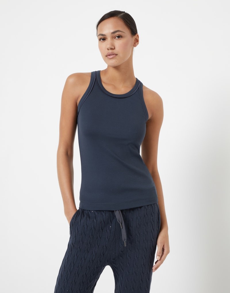 BRUNELLO CUCINELLI WOMEN’S DARK BLUE SLEEVELESS SHIRT MSRP $915