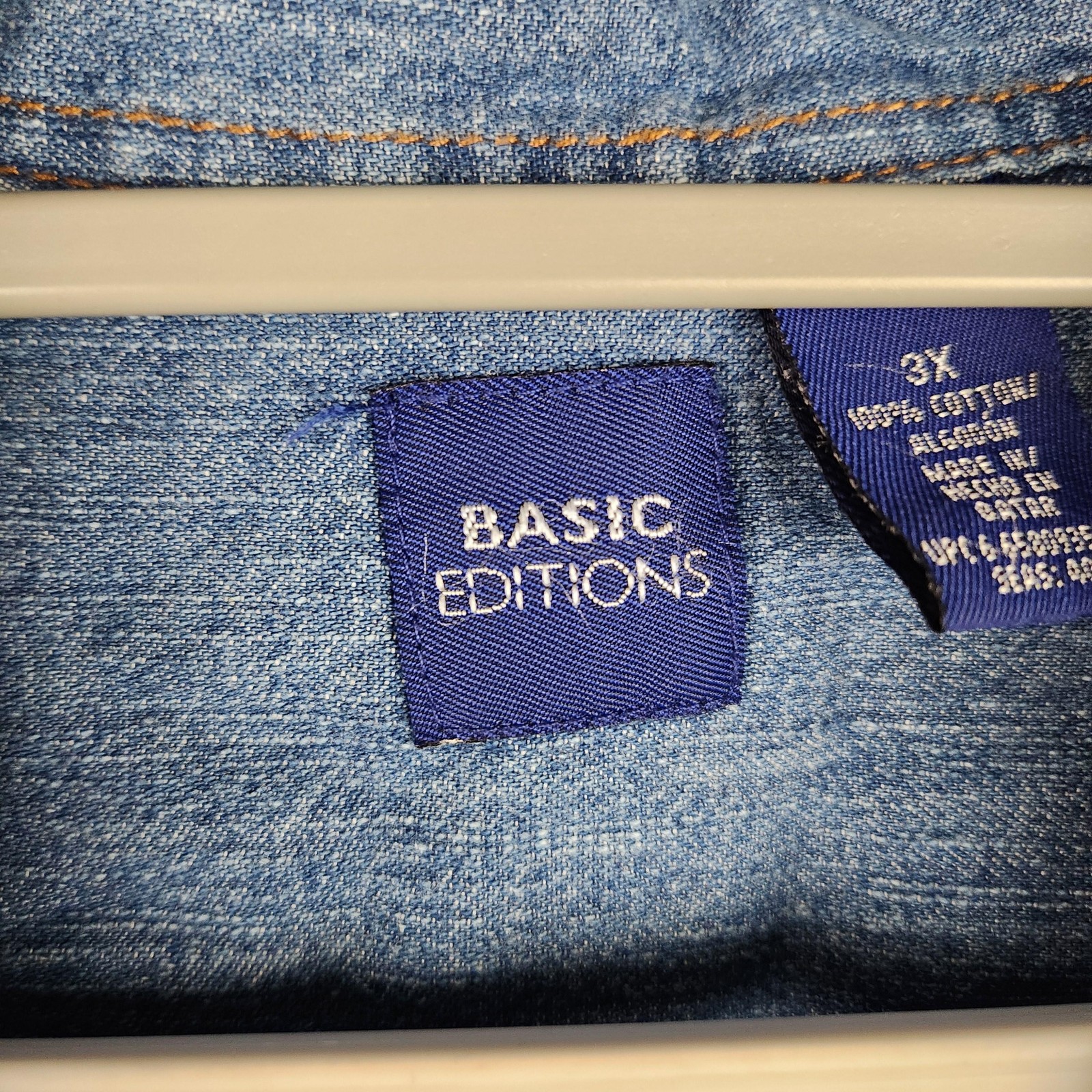 Vintage Basic Editions Shirt Womens Big 3X Blue Denim Button Western Workwear