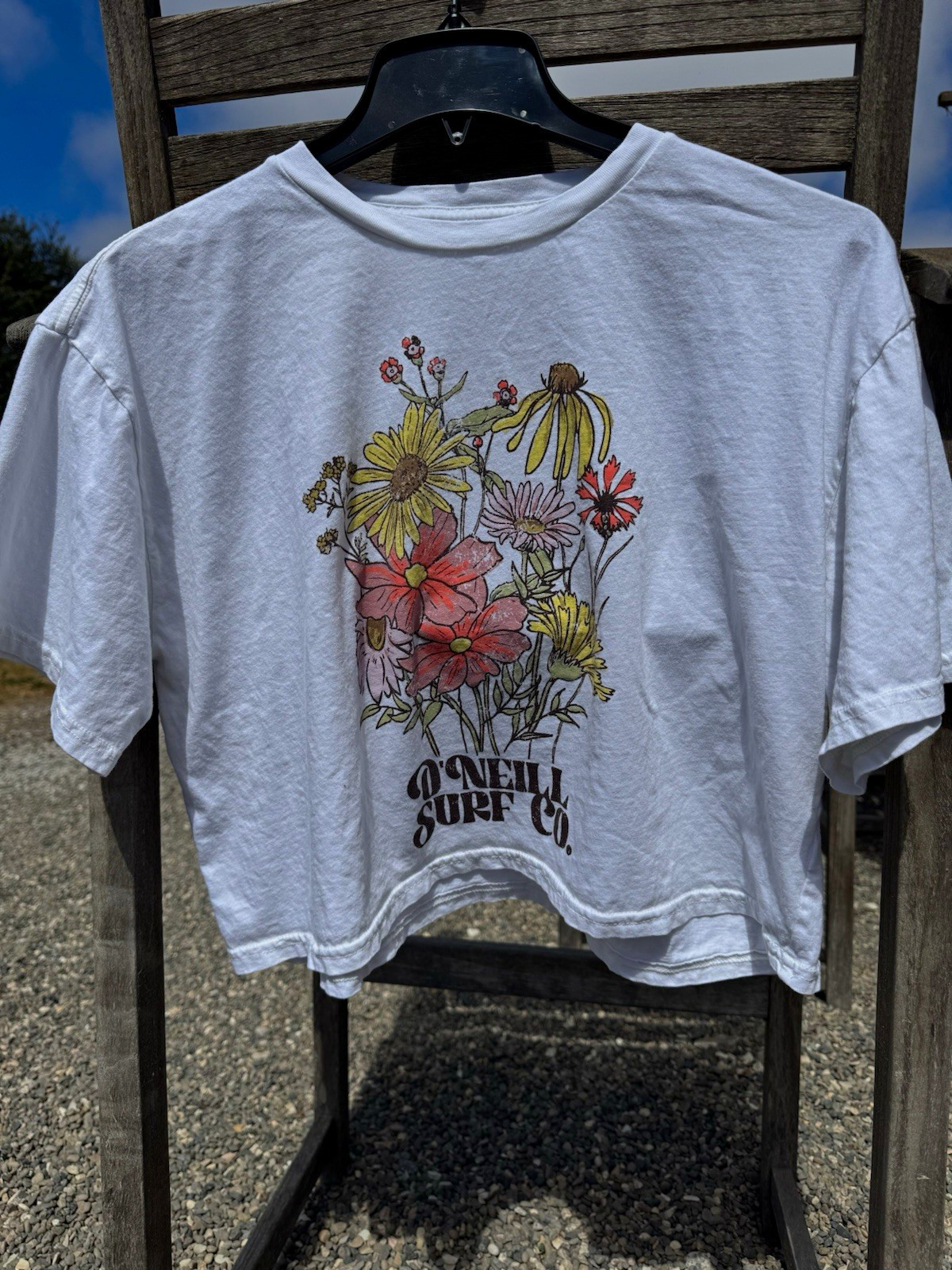 Y2K Cropped Boxy O’Neill Women’s White Wildflower Graphic Short Sleeve Tee