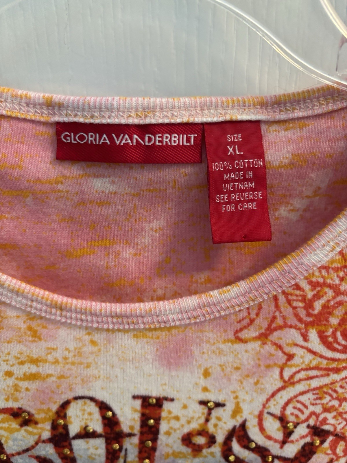 VTG y2K Gloria Vanderbilt Sz XL Boho Carousel Graphic Tee Burnout Tie Dye USA