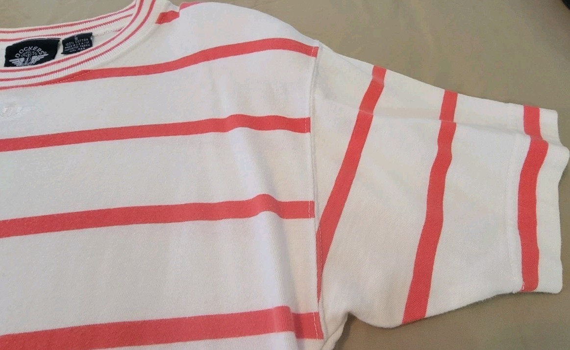 Vtg Womans Dockers Since 1950, Levi’s Coral/Peach Stripes Shoulder Pads Small