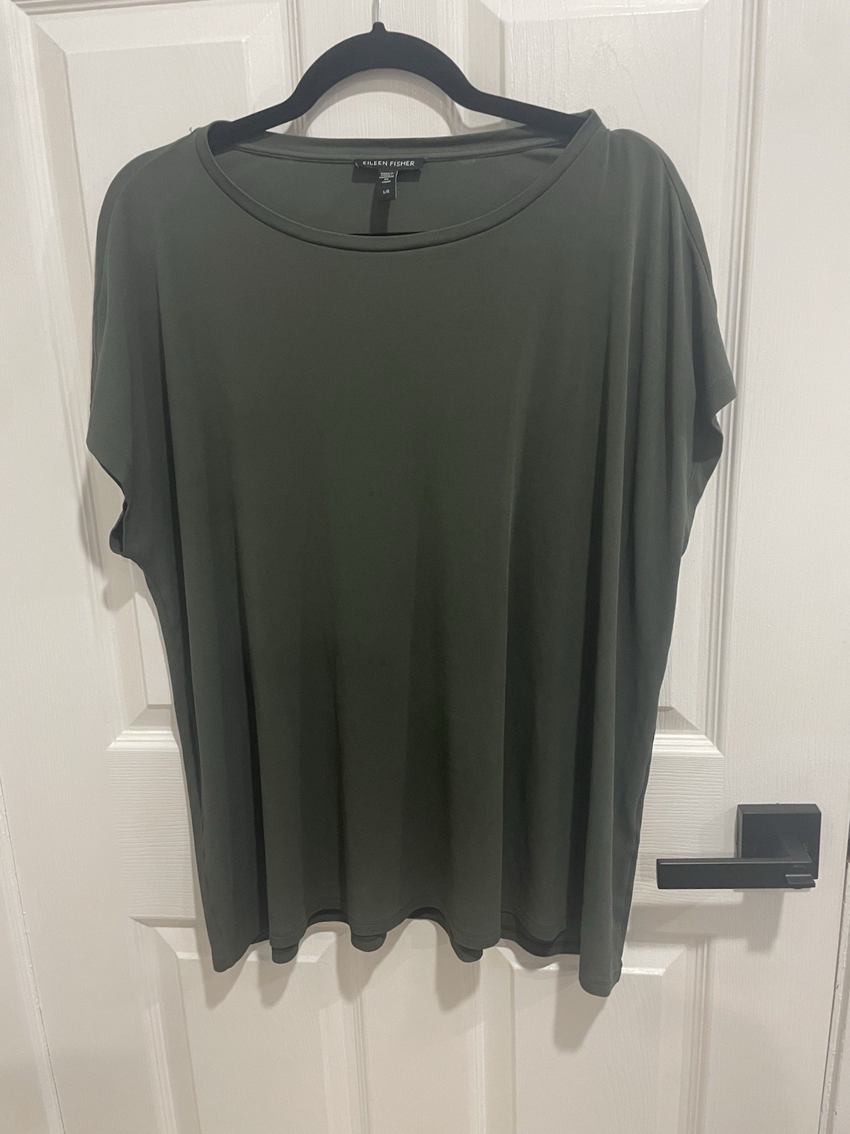 Eileen Fisher Relaxed Cap Sleeve 100% Silk Green Gray Size Large Top