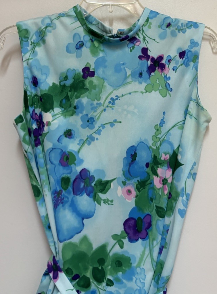 VTG 60’s70’s Woman’s Floral Sleeveless Shirt w/ Belt Retro MCM Mod Medium