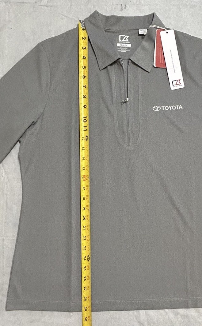 Toyota Embroidered Logo Women’s XXL Zip Polo Shirt 3/4 Sleeve Gray Pullover Cars