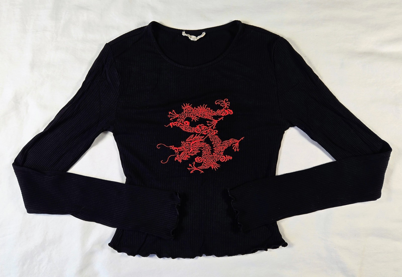 Bear Dance Brand Shirt Womens Size Small Black with Red Dragon Tattoo Art