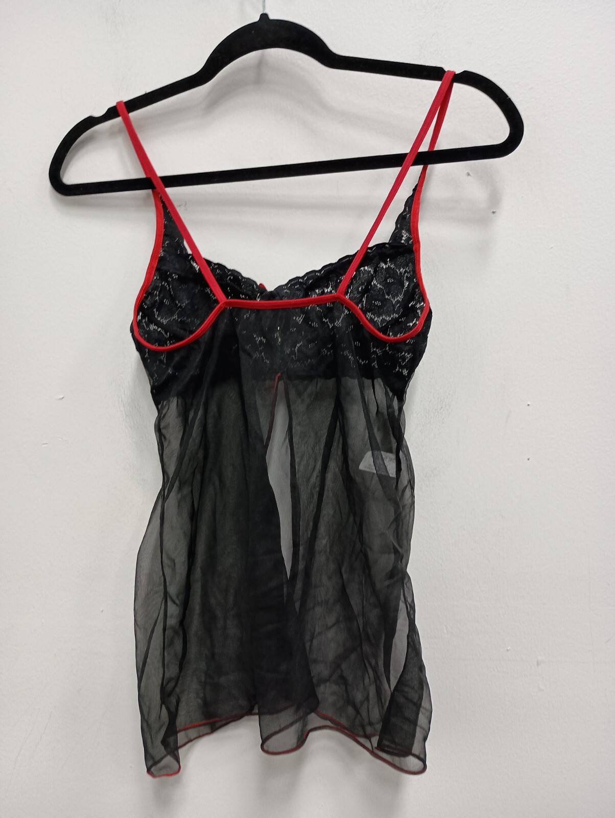 Espiral Babydoll Top Small Black Red Lace Sheer Whimsygoth Grunge Camisole