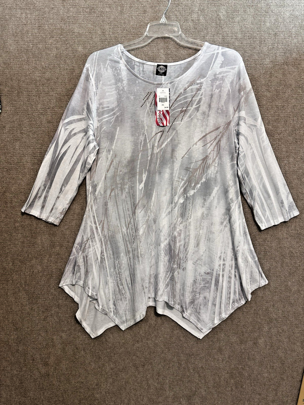 NWT Cal Style Women’s El Ice 3/4 Sleeve Dazzled Tunic Sz 2X Stretchy