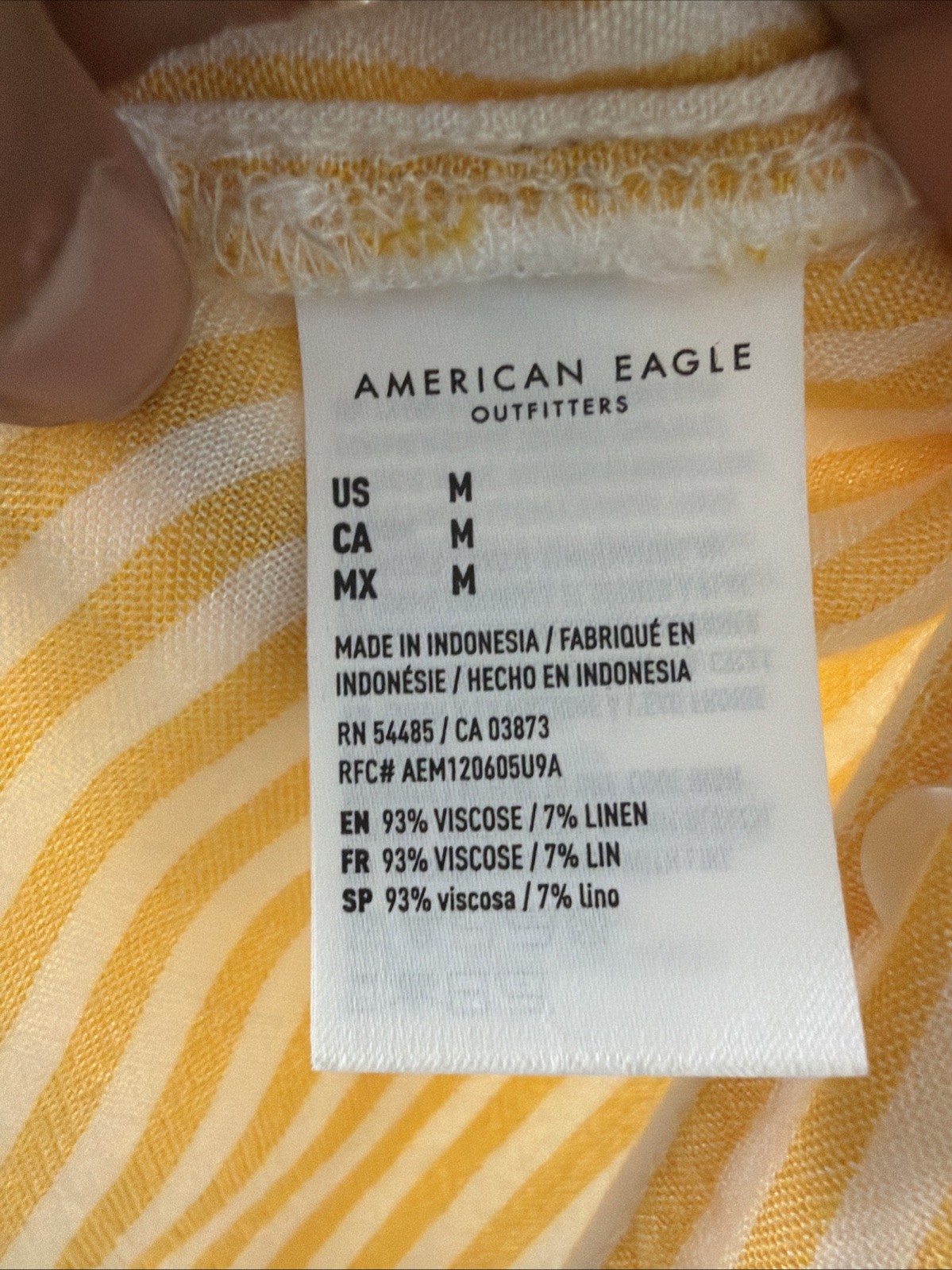 American Eagle Women’s Size Medium Yellow And White Striped Button Down S/S Top