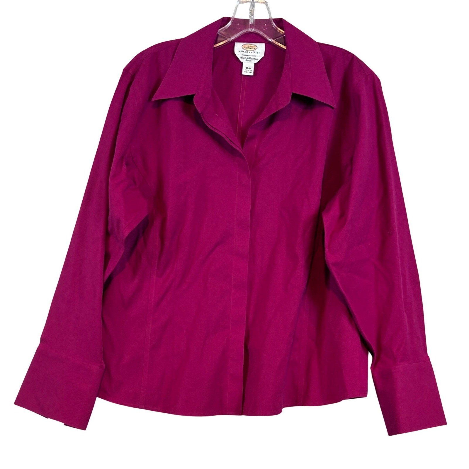 Talbots Woman Petites Magenta Wrinkle Resistant Button Down Shirt 16W Stretch