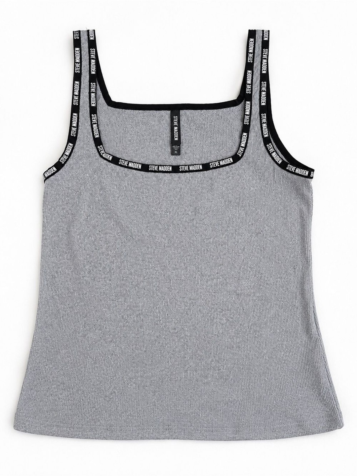 Steve Madden Gray Ribbed Tank with Logo-Trim Straps