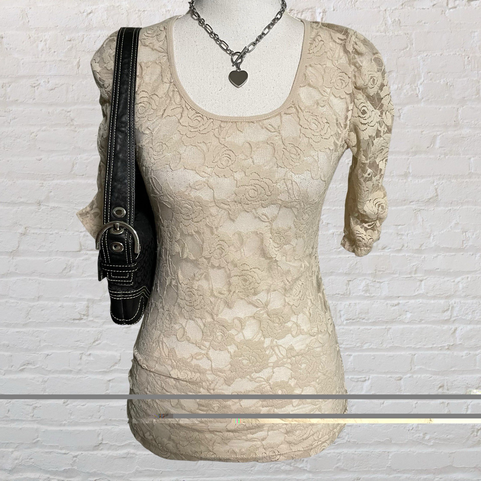 vintage Y2K sheer cream lace coquette fairy romantic top puff sleeve grunge 00s