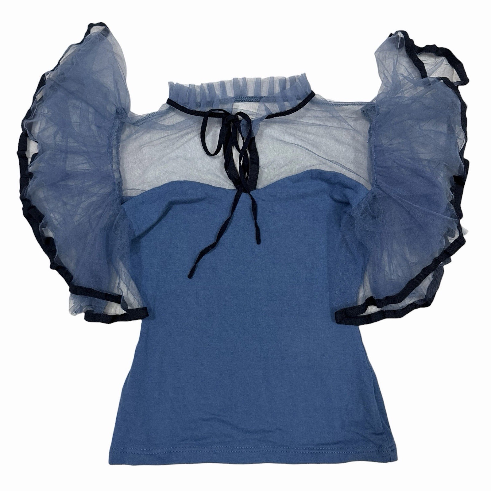Kitten D’amour Top Size 6 XXS – XS / US 2 Blue Frill Sleeve Tulle La Luna Retro