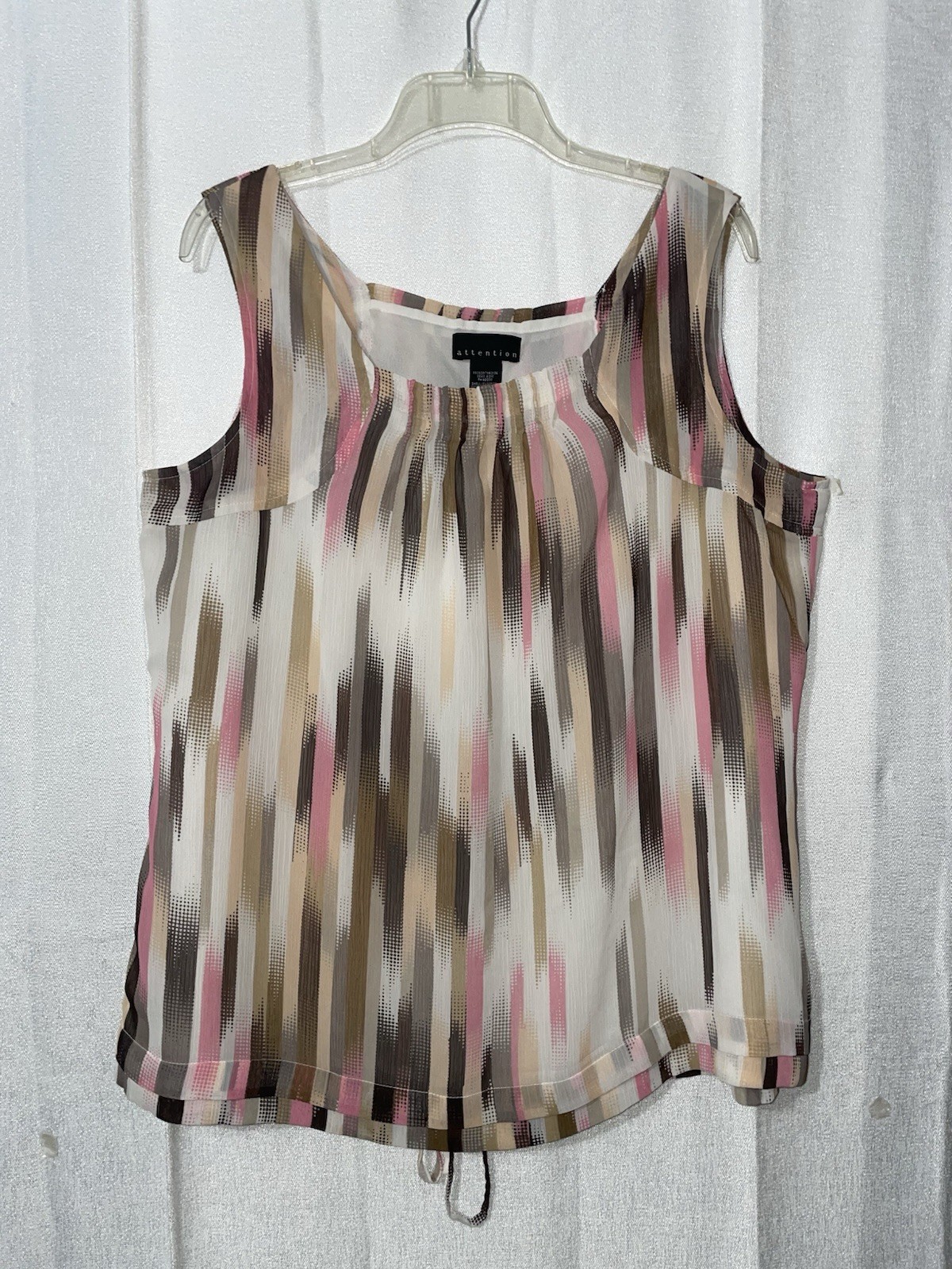 Multicolored Pink Tan Artsy Sleeveless Career Classy Lined Blouse Tie Back Sz XL