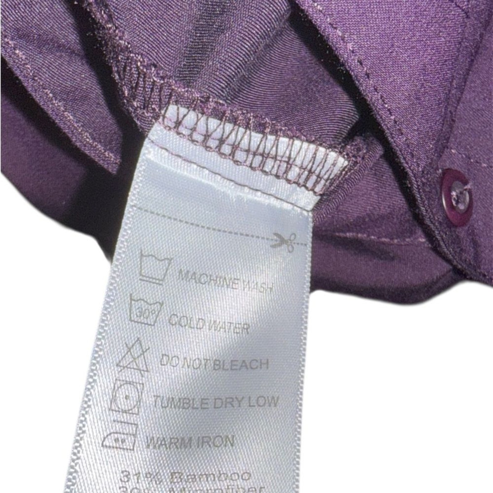 Easy Care Bamboo Blend Button Down Blouse L Plum Purple Stretch Office Top
