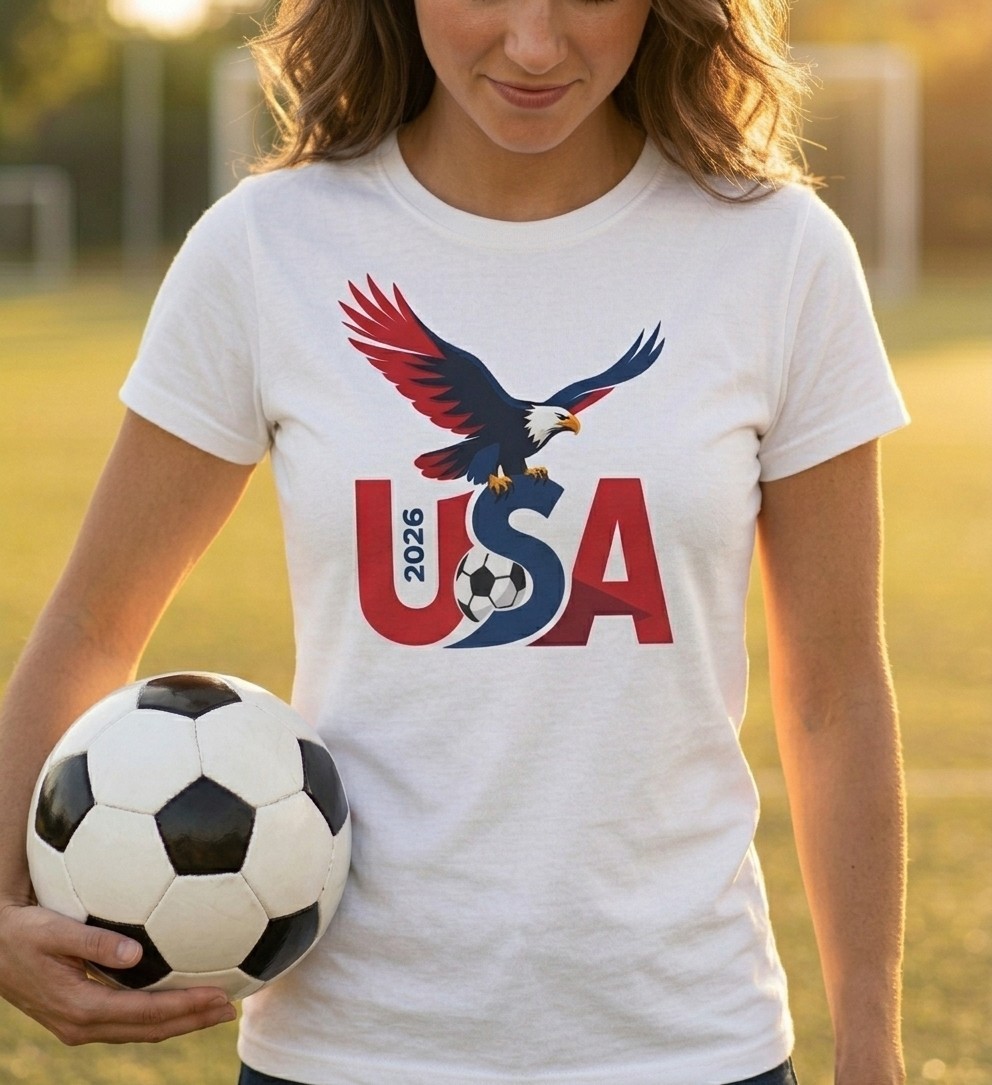 Women 2026 USA Soccer Eagle American Flag Football Fan Cotton T-Shirt