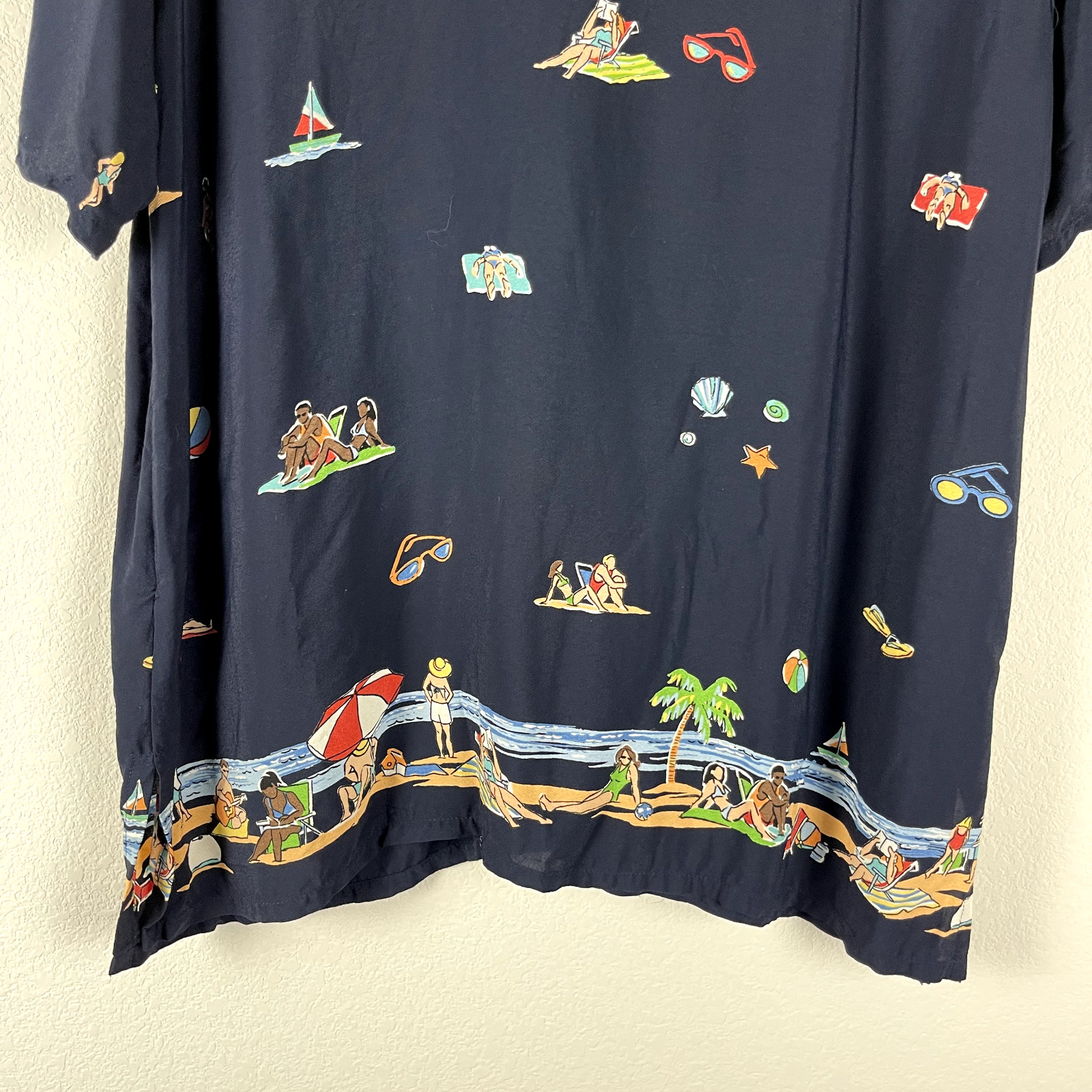 Vintage David Dart Tunic Top Womens XL Blue Short Sleeve Beach Tropical Aloha