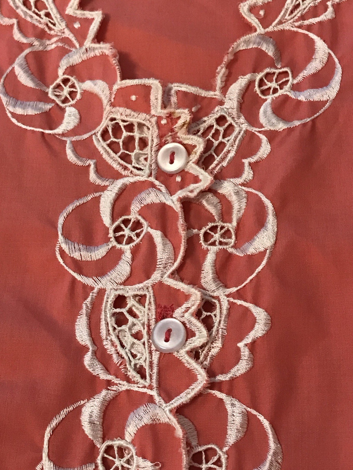 Caro Of Honolulu Womens Sz 10 Medium Embroidered Button Up Tunic Top Boho Orange