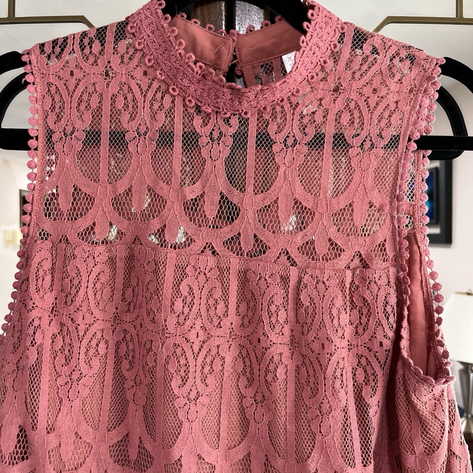 Xhilaration Boho Crochet Lace High Neck Tank Top Pink New Whimsigoth Size S