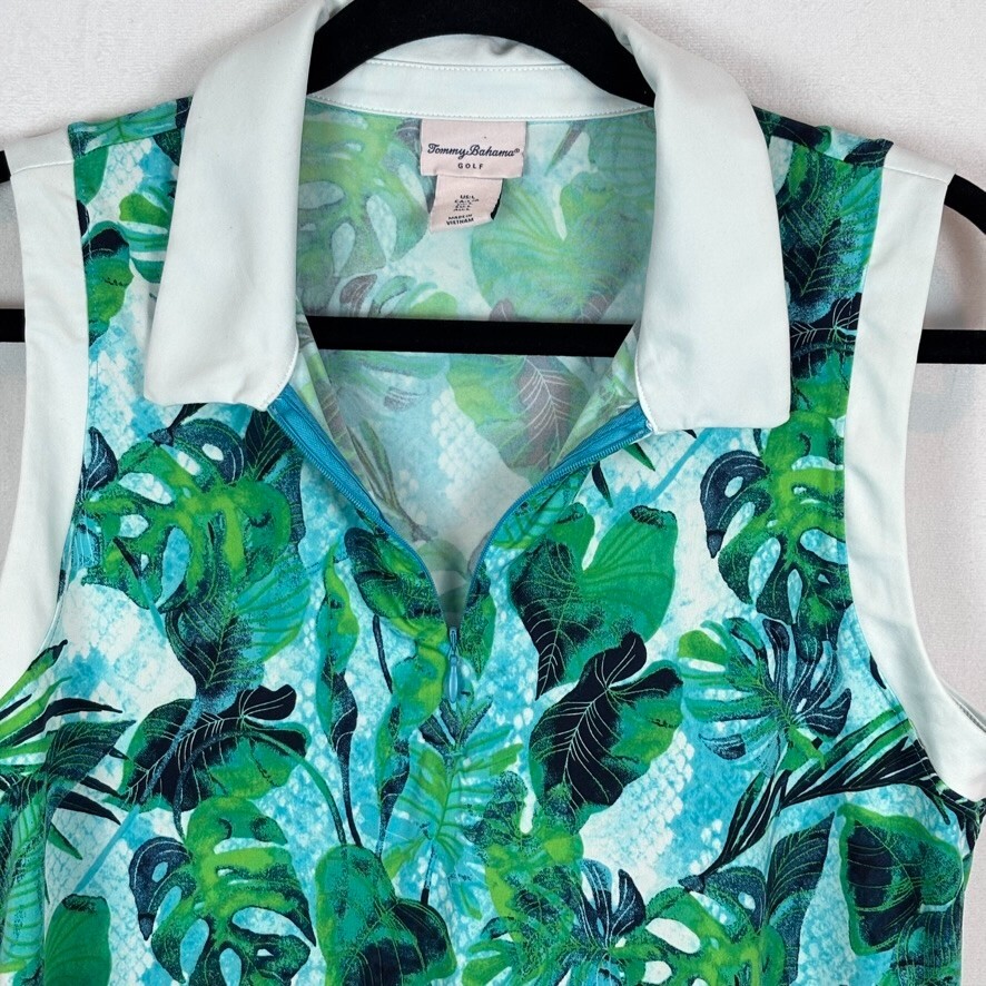 Tommy Bahama Women’s Golf Sleeveless Colared Blouse Green Floral Blouse SZ Large