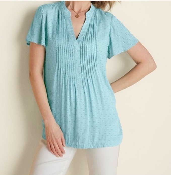 NWT Soft Surroundings Offshore Aquatic Blue Tunic Top Medium Pintuck Lagenlook