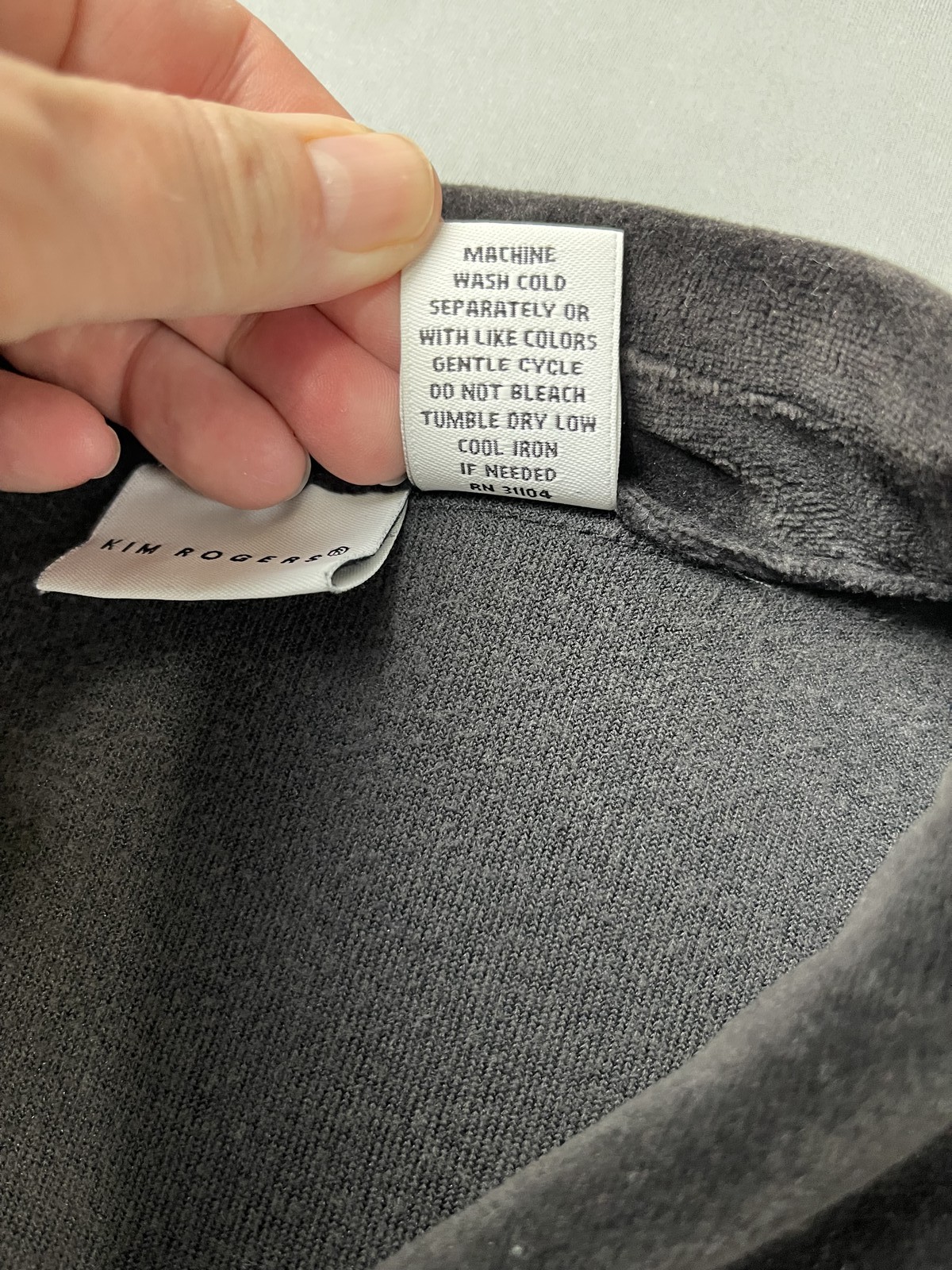 Kim Rogers Women Shirt Large Dark Gray Velour Button Front Collared Twee Cottage