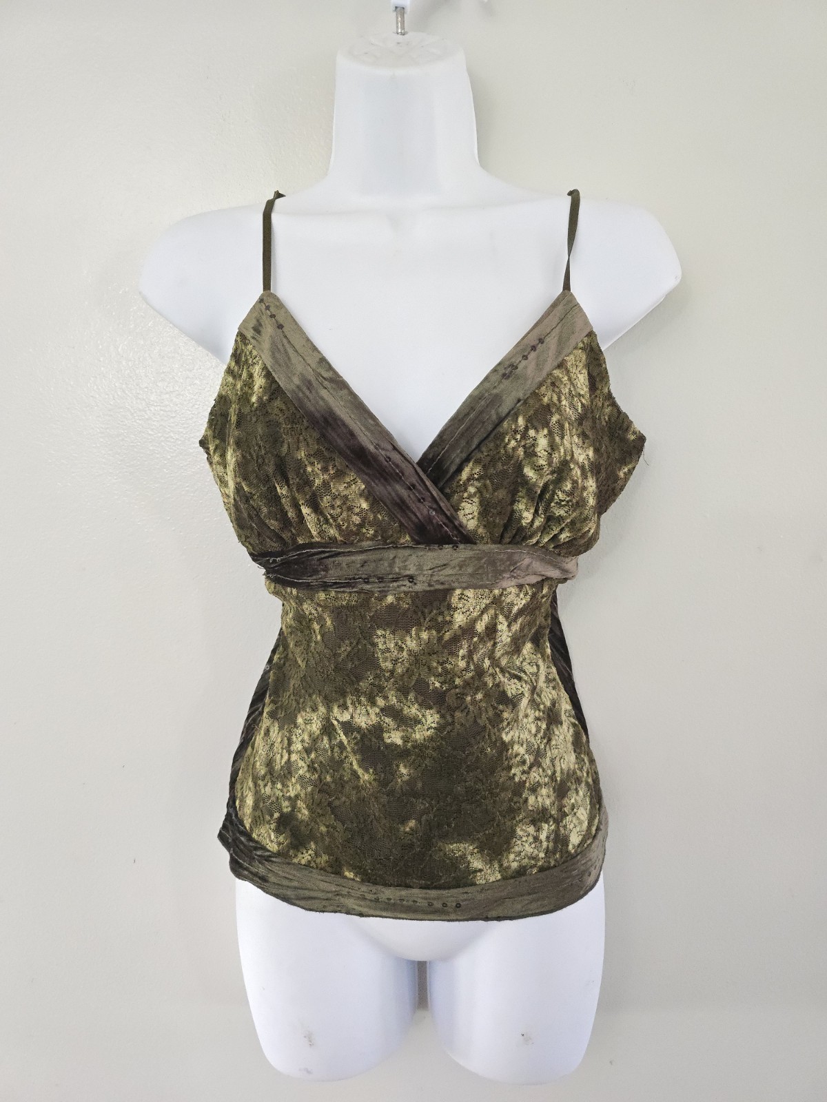 VTG Y2k Velvet Lace Sequin Cami Tank Sz S/M? Fairycore Whimsigoth Grunge *FLAWS