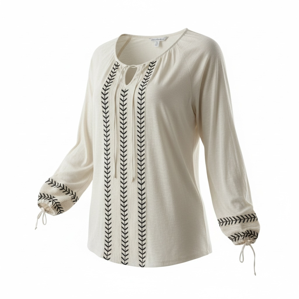 American Eagle Boho Peasant Top Cream Embroidered Prairie Cottagecore