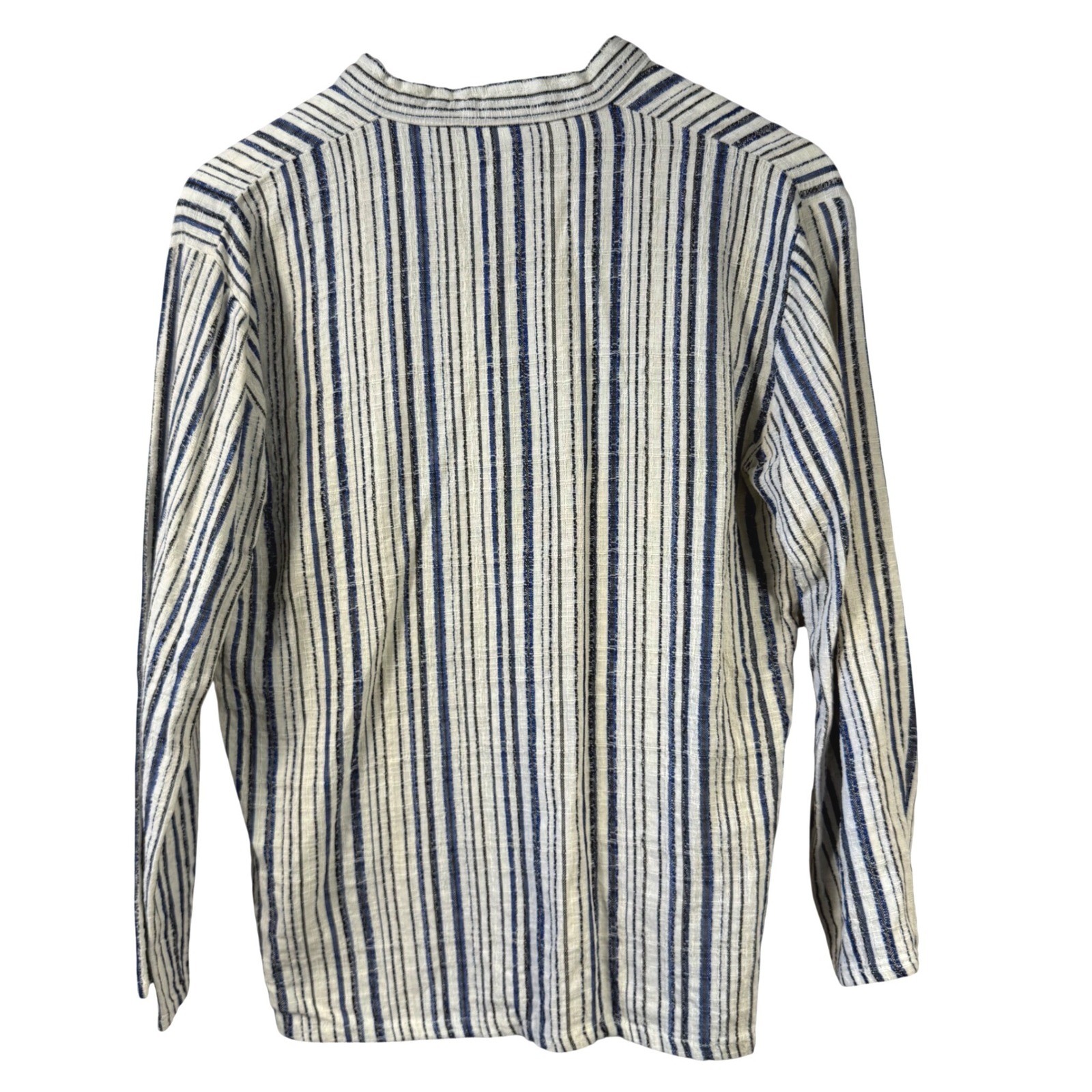 Giras Greece Cream Blue Woven Striped Cotton Viscose Pullover Tunic Top Small