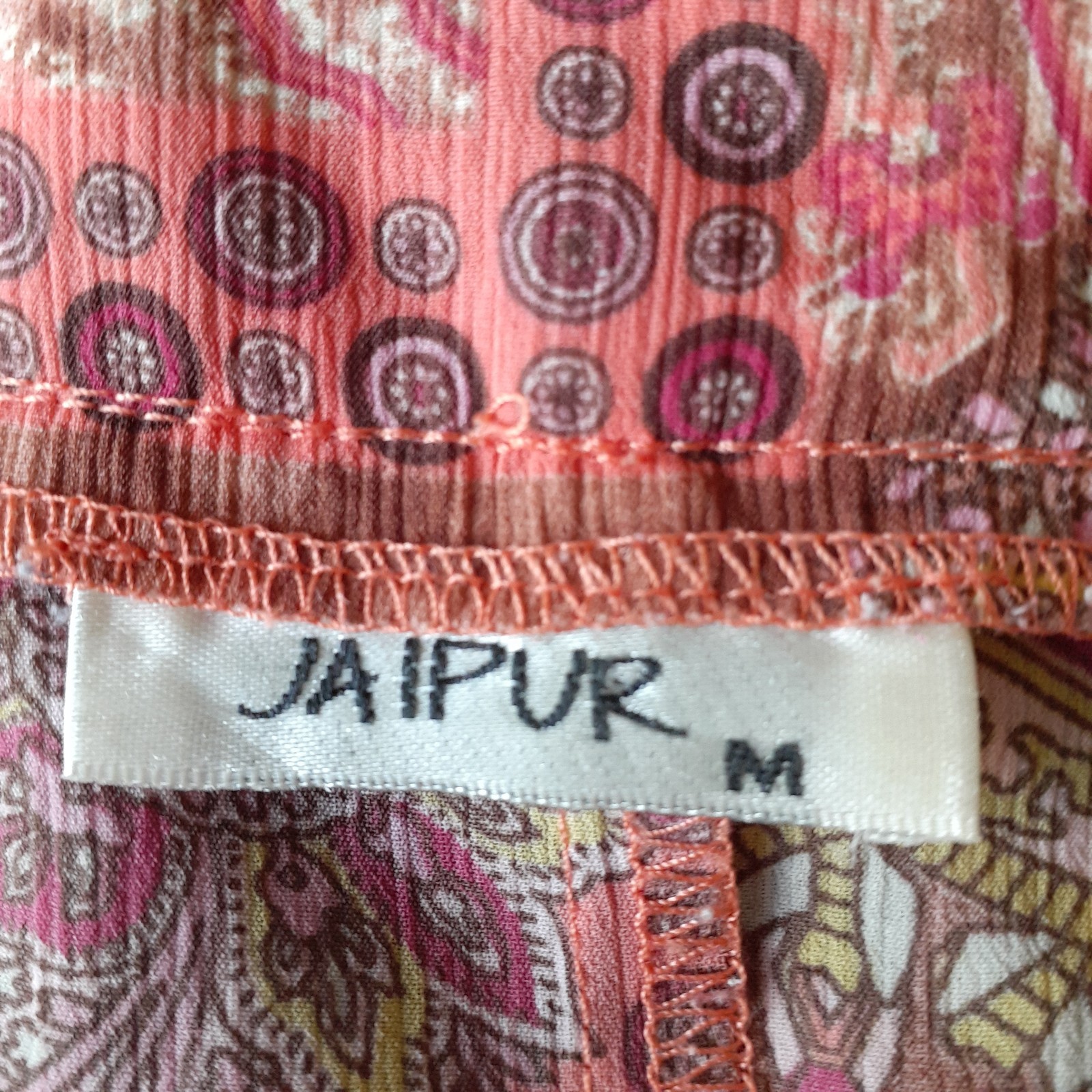 Jaipur Womens Top Pink Coral Paisley Upscale Boho V Neck 3/4 Sleeve Flowy Sz M