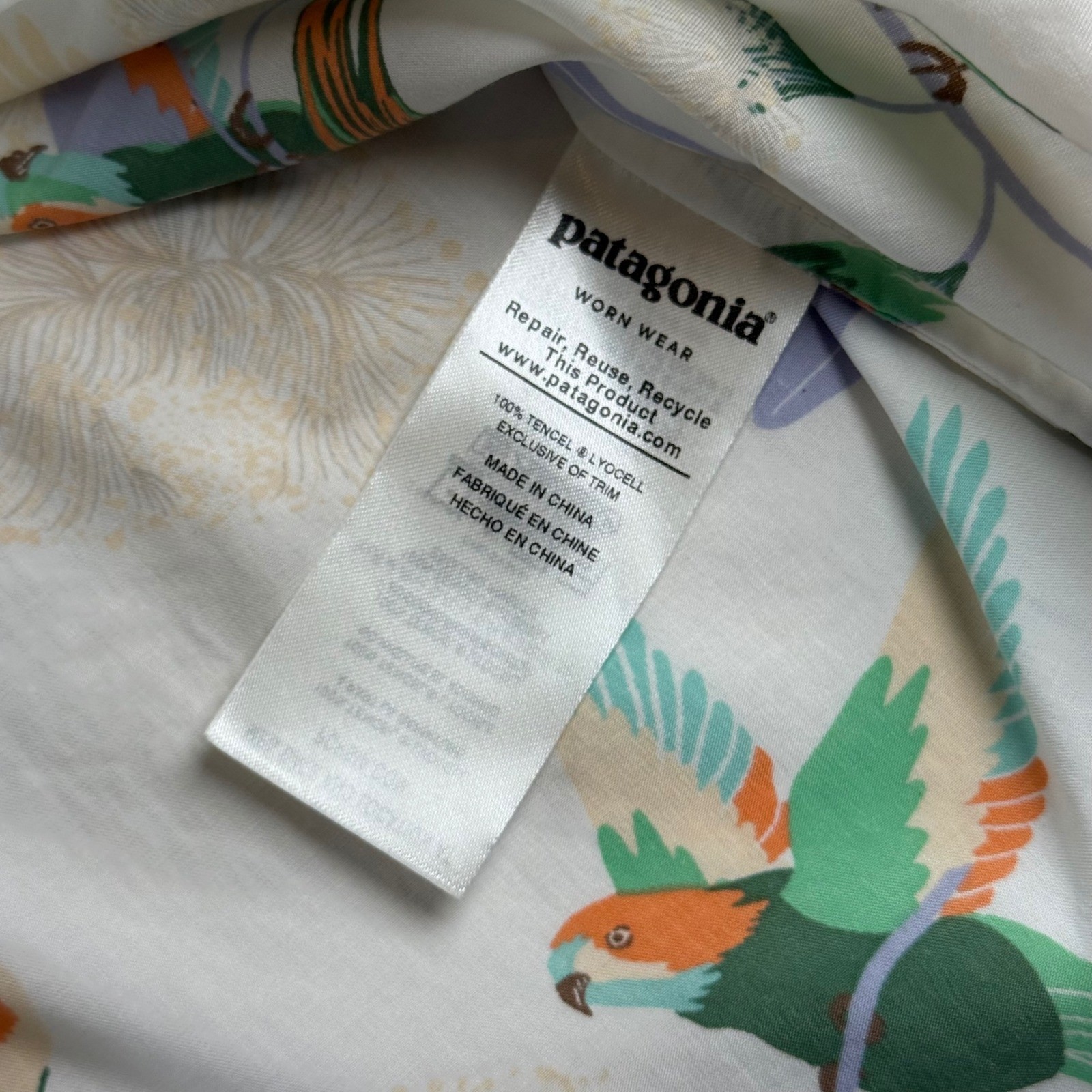 Bird Print Blouse Patagonia XS Tropical Nature Outdoor Travel
