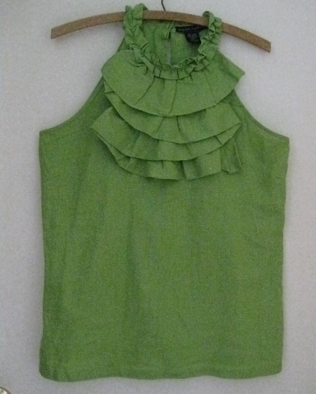 Elena Solano Womens Linen Blend Ruffled Halter Neck Tank Top Size Small Green