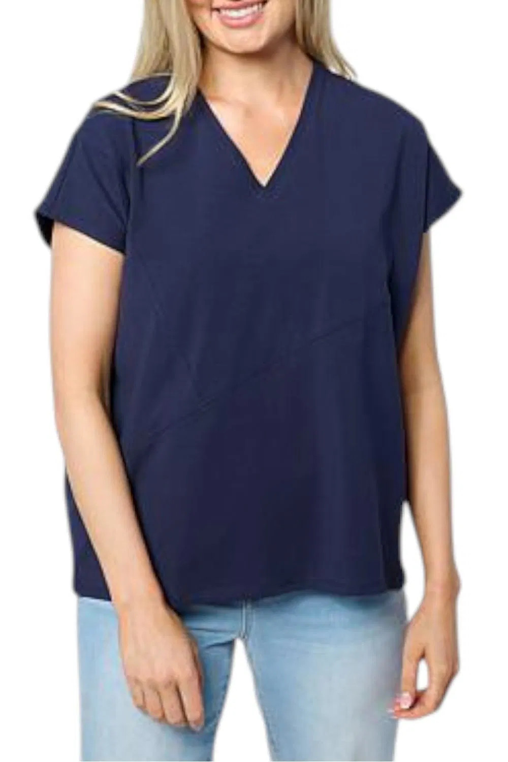 WynneLayers Women’s Seamed Stretch Cotton Top Deep Indigo