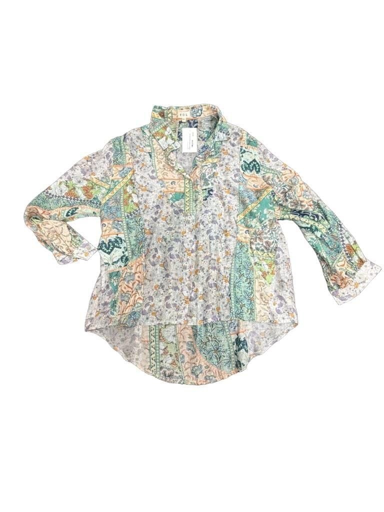 POL Long Sleeve Mixed Print Woven Oversized Blouse Style SMT2406