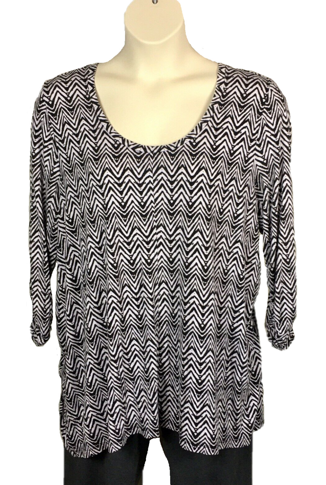 Premise Knit Top Tunic Size XXL Black White Stretch Rayon Blend Machine Wash